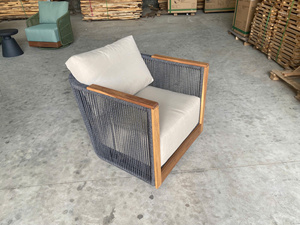 Fauteuil de salon d'extérieur rembourré, chaise de patio avec cadre en bois et cordage, pour jardin, hôtel, balcon - Product Image 2