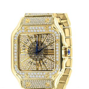 Splendide montre pour homme, cadeau de luxe, quartz ETA, cadran en cristal saphir, boîtier carré argenté et moissanite, 28 mm, analogique - Product Image 3