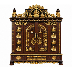 Temple traditionnel Gajalakshmi avec portes, luxueux temple traditionnel Gajalakshmi en teck sculpté avec portes, USA - Product Image 1