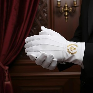 Guantes de Algodón Bordados Masónicos Grand Lodge - [Blancos] 100% Algodón con Símbolo Masónico Bordado - Product Image 5