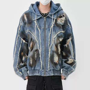 Nuevo Chándal de Invierno Personalizado con Forro Polar Desgastado, Transpirable y Ecológico, Talla Grande, en Mezclilla Desgarrada para Hombre - Product Image 1