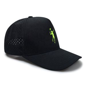 5 Panel Sports Hats Quick Dry Custom Waterproof PVC Patch Front Logo Back Laser Cut Holes Perforated Baseball Hat 100% Polyester - Product Image 3