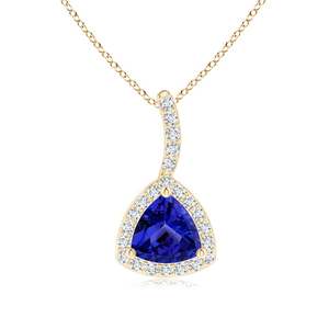 จี้เพชรพลอยแทนซาไนต์ทรงทริลิออนประดับเพชรแบบฮาโล ทอง 14K  งานแฮนด์เมดสั่งทำพิเศษ พร้อมใบรับรอง IGI  ฐานโค้ง - Product Image 1
