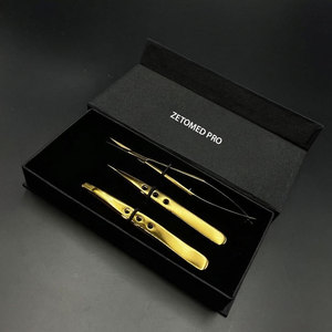 Ensemble de pinces à épiler professionnelles en acier inoxydable doré avec logo personnalisé, légères, durables, à pointe inclinée et pointue pour l'épilation des sourcils - Product Image 4