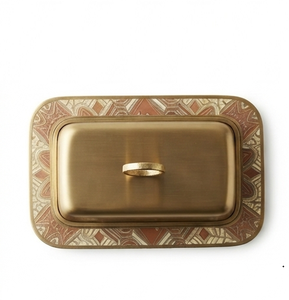 Beurrier vintage en laiton avec couvercle, motif incrusté d'or, forme rectangulaire, hermétique, pour la conservation de la fraîcheur, vaisselle de cuisine - Product Image 4