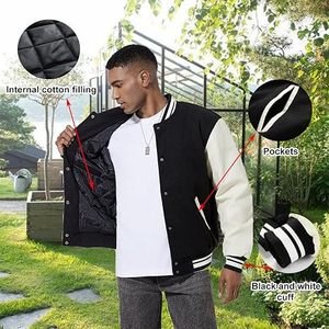 Blouson universitaire unisexe vert et blanc personnalisé en usine, en polaire, décontracté, coupe classique, col montant, fermeture boutonnée recouverte, couleur unie - Product Image 6