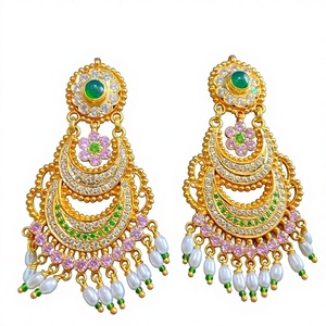 LISAJEWELLERS Boucles d'oreilles Jhumka classiques en or massif 22 carats, certifiées avec le sceau de qualité, bijoux de luxe indiens pour mariages et fêtes, cadeau idéal - Product Image 1