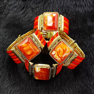 Handmade Polished Studded Red Stone in Brass Bangles filled with Resin Inlay Vintage Brass Partywear Bangles reasonable Price - Product Image 1