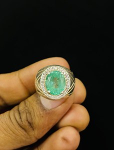 Lab Grown Green <b>Emerald</b> Gemstone <b>Ring</b> 925 Sterling <b>Silver</b> Handmade Man <b>Ring</b> - Product Image 3