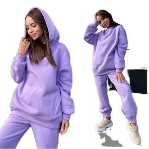 Conjunto Deportivo con Capucha para Mujer, Color Morado, Estilo Casual, Manga Larga, Corte Holgado, 100% Algodón, para Otoño, con Bolsillos Laterales - Product Image 1