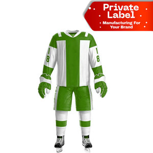 Ensemble de sport respirant à col en V avec passepoil contrastant pour uniforme de hockey sur glace, motif uni sublimé, manches courtes, vente en gros - Product Image 1