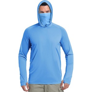 Nouveauté : Chemise de pêche à manches longues pour homme avec capuche, protection solaire UPF 50, anti-UV, séchage rapide, avec masque facial, bleu - Product Image 1