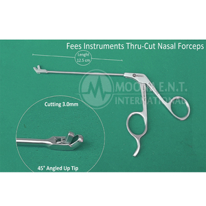 Ensemble d'instruments chirurgicaux FESS, forceps nasaux à coupe traversante, manuel, longueur de travail 12,5 cm, pointe à 45 degrés pour les procédures ORL - Product Image 1