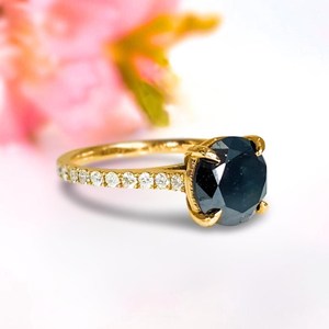 Anillo redondo de zafiro azul oscuro, diseño hecho a mano, plata maciza 925, anillo de regalo para mujer - Product Image 2