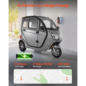 Scooter de mobilité fermé à 3 roues pour seniors et adultes, capacité de 650 lb, 3 places, scooter électrique récréatif de 1500 W, 37 pouces - Product Image 4
