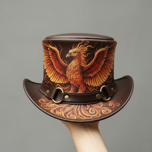 Handmade Leather <b>Top</b> Hat Hand Unisex Fantasy & Steampunk Headwear Steampunk Cosplay - Product Image 4