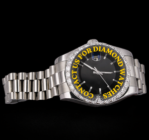 Montre Classique de Luxe à Cadran Noir avec Bracelet en Acier Inoxydable, Diamants Moissanite VVS et Lunette Unique, Prix Abordable, Tendance Actuelle - Product Image 2