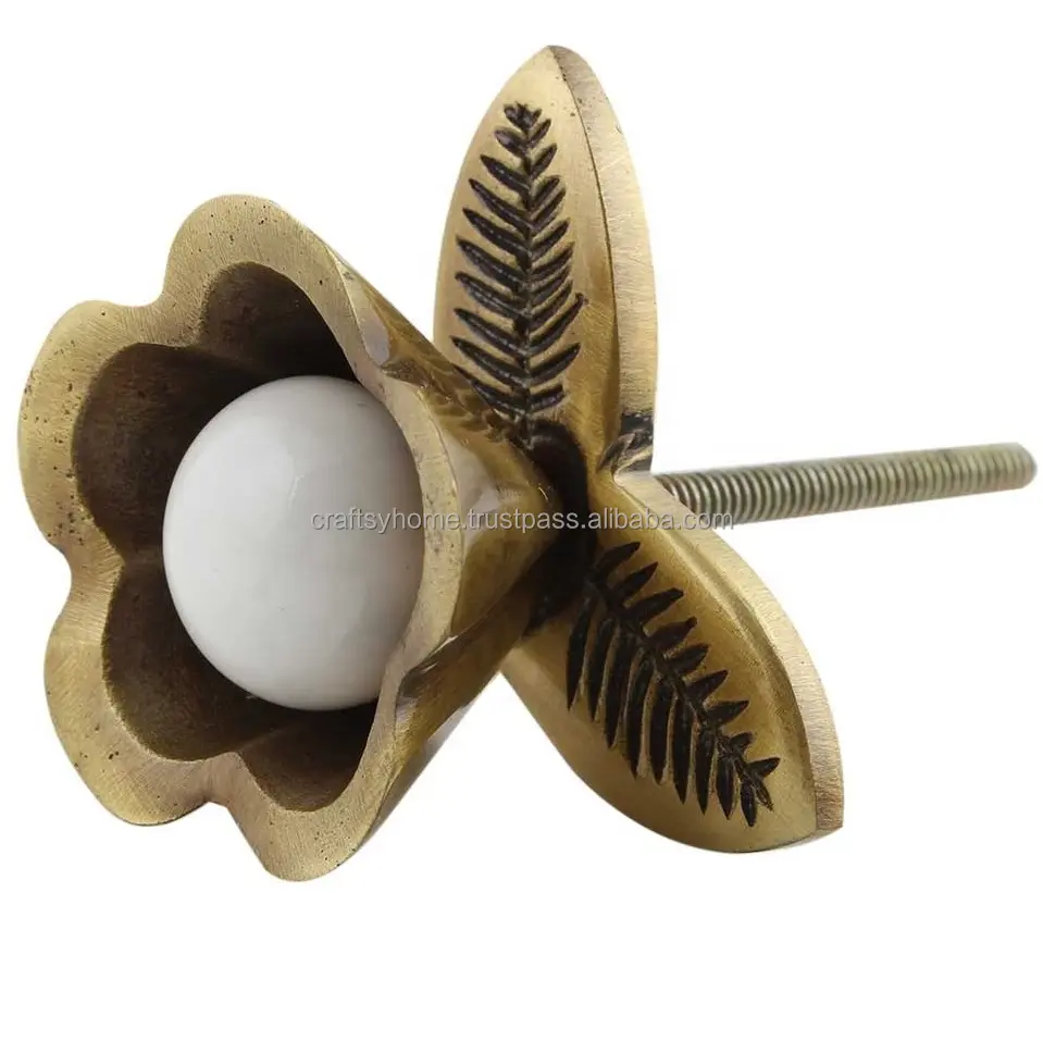 Brass Gold Flower Shape Cabinet Knobs Art Vintage Furniture Handles Kitchen Wardrobe Cabinet Knobs Drawer Door Pulls