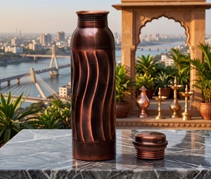 Indian Handcrafted Classic Double Wall Portable Copper Bottle <b>Drinkware</b> for Outdoor Home & Office Use - Product Image 4