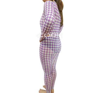 Mono de una pieza con estampado de pata de gallo morado, manga larga, cremallera frontal, ajuste ceñido, para mujer, OEM personalizado - Product Image 2