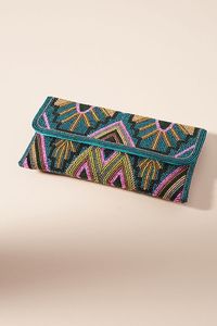 Bolso de mano con solapa y cuentas étnicas para mujer, textura de terciopelo verde azulado, correa de cadena dorada - Product Image 3