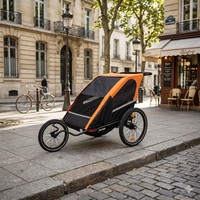 Remolque de Bicicleta para Bebés Gemelos 3 en 1 con Marco de Aluminio TC-2024T, Carrito de Paseo, Freno de Estacionamiento de un Solo Toque, Carga Máxima de 35 kg, Resistente al Agua 600D