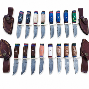 Cuchillo de caza personalizado DIY OEM hecho a mano de acero de Damasco con mango de madera y funda de cuero. - Product Image 6