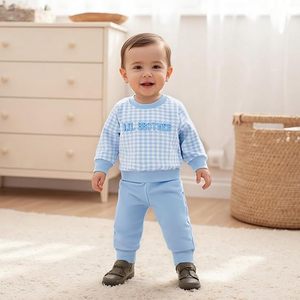 Nouvel ensemble de vêtements pour enfants unisexe, sweat-shirt à manches longues, pantalon uni, 2 pièces, pour l'hiver, tenues pour tout-petits, polyester/coton/polaire - Product Image 4