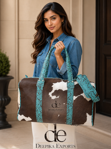 Real Cowhide Leather Luggage Bags Multi Uses Handmade Bag Unisex Travel Bag <b>Big</b> Size Turquoise Color Hair on Hide <b>Handbag</b> - Product Image 6