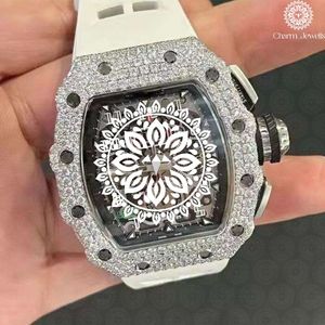 Charm Jewels Luxury Men's Stainless Steel Mechanical Watch 43mm Polygon Case Sapphire Crystal <b>Chronograph</b> Analog White Silicone - Product Image 1