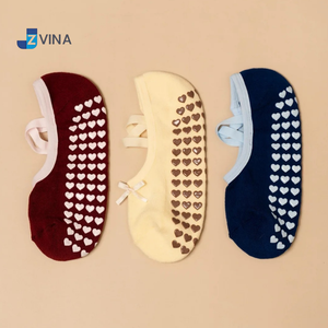 Custom Logo <b>Women</b> Anti Slip Yoga Pilates Barre <b>Socks</b> Burgundy Criss Cross Straps Toe Separator Heart Grip <b>Ankle</b> Sweat-Absorbent - Product Image 4