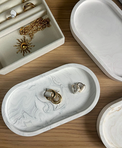 High Quality Minimalist Marble & Metal Beige Round <b>Storage</b> <b>Tray</b> with Curved Border for Wedding Tabletop Vase and <b>Storage</b> Use - Product Image 2