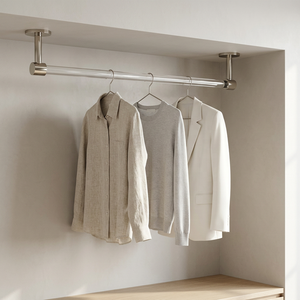 Rail de penderie moderne en laiton à fixation au plafond, détachable, avec amortisseur simple, tringle à vêtements, nickel poli, quincaillerie de mobilier - Product Image 1