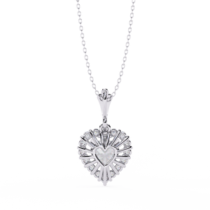 Collier en or blanc 10K 14K 18K avec diamant de laboratoire pour femme, motif cœur, diamant rond brillant et halo sur une chaîne délicate - Product Image 4