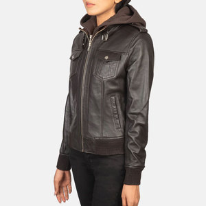 Custom Women's Casual Stylish Crop Leather Jacket New Trendy Zipper Style Knitted Fabric Winter Genuine Leather Women's Jackets - Product Image 3