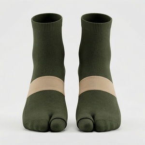 Ankle <b>Socks</b> 5 Toe Olive Green Beige Stripe Breathable Spandex Polyester Cycling Sports <b>Socks</b> for Adults Summer - Product Image 1