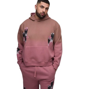 Otoño Invierno hombres moda marca sudadera personalizado impreso sol se desvanece Color sólido 100% algodón con capucha sudadera conjuntos - Product Image 3