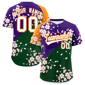 Maillot de baseball personnalisé à motif fleurs de cerisier, entièrement imprimé, en polyester respirant, unisexe, pour adulte, tenue d'équipe printanière avec fermeture boutonnée - Product Image 6