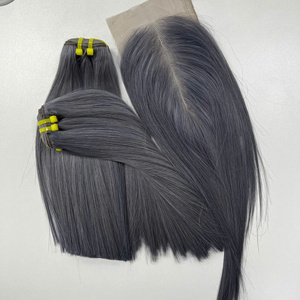 Cheveux vierges vietnamiens lisses gris fumé, qualité luxe, double épaisseur, livraison rapide depuis l'usine, super double épaisseur - Product Image 2
