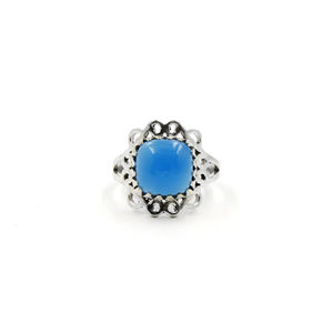 Bague en calcédoine bleue |   Bague en laiton plaqué argent fait main, taille coussin, style bohème géométrique pour femme, 12 mm, usage quotidien - Product Image 3
