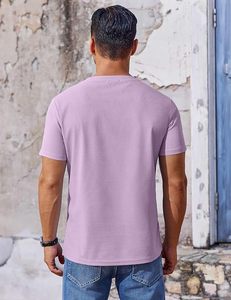 Camiseta de Manga Corta para Hombre, Color Lavanda Sólido, Cuello Redondo, Corte Ajustado, Informal, Transpirable, de Algodón Tejido - Product Image 2