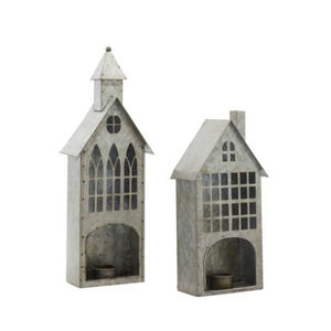 Lanterne à bougie créative décorative en acier galvanisé en forme de cabane, porte-bougie moderne pour centre de table intérieur/extérieur - Product Image 4