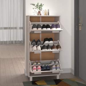 Armoire à chaussures en bois de pin massif blanc avec organisateur en plastique moyen pour boîtes à chaussures - Product Image 6