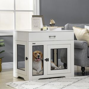 "Rectangle Pet Furniture <b>White</b> Dog Crate End <b>Table</b> with Cushion & 2 Doors for <b>Small</b> Indoor Dogs" - Product Image 2