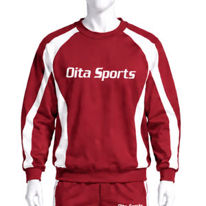 Crimson Red Panel Sweatsuit Unisex <b>Crewneck</b> Sweatshirt Jogger Pants Set Contrast Stripe Active Sports Training Casual Outfit - Product Image 3