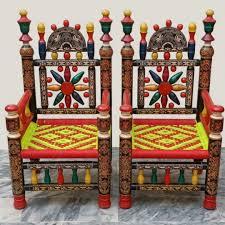 Silla Tradicional de Madera Maciza Colorida para Sala de Estar, Tallada a Mano, Estilo Peera Village, Asiento Tipo Trono para Uso en el Hogar o Bodas - Product Image 2