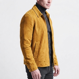 Mens <b>Suede</b> Style Brown <b>Jacket</b> Full Zip Long Sleeve Casual Outerwear with Shirt Collar and Side Pockets - Product Image 3