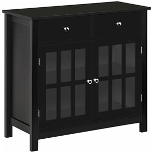Farmhouse and Dining <b>Sideboard</b> Buffet Cabinet with Glass Doors 2 Drawers and Adjustable Shelf Black <b>Kitchen</b> Storage Cupboard - Product Image 1