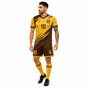 Ensemble de maillots de football personnalisés par sublimation pour hommes, uniforme de football à manches courtes, maillot et short d'équipe, marron doré, vêtements de sport à séchage rapide - Product Image 3