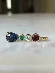 Tishya Diamond Women's Vintage Moissanite Multi Stone Claw Setting Pendant 925 Sterling <b>Silver</b> Weight Gold Plated Colorful - Product Image 2